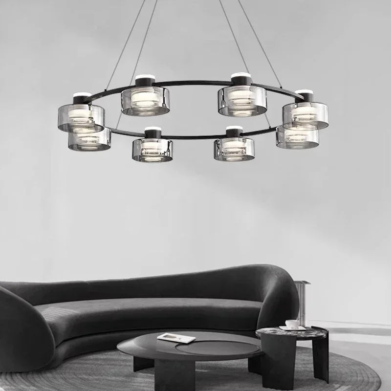 lustre led minimaliste moderne en verre et cuivre - vue 5 sur 15