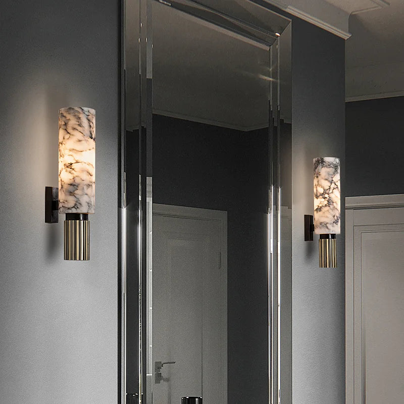 applique murale en pierre naturelle albâtre cuivre et marbre luxe - vue 5 sur 6