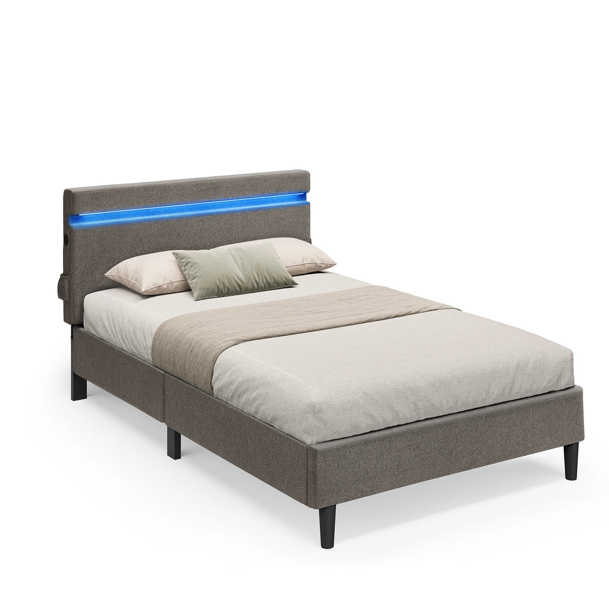 VASAGLE Metal Single Bed, 90 x 190 cm, Bed Frame, with Headboard, LED Lighting, USB and Type-C Port, Modern Style - vue 5 sur 7