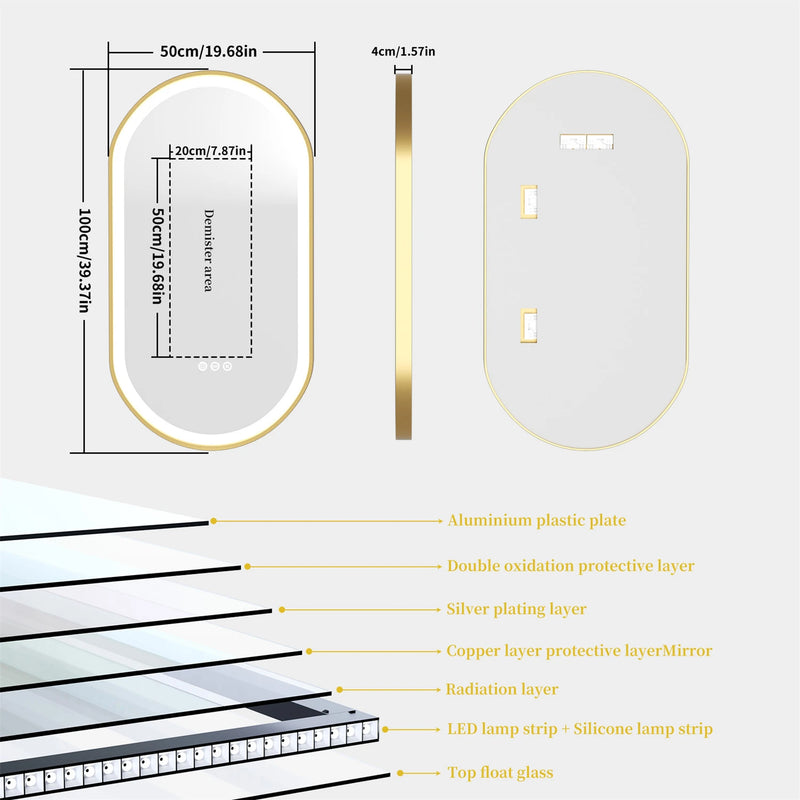 miroir ovale intelligent antibuée avec éclairage led ajustable