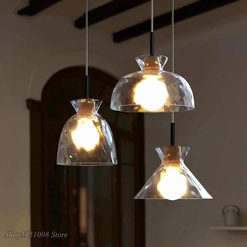 lampe suspension led japonaise bois verre décor luminaire
