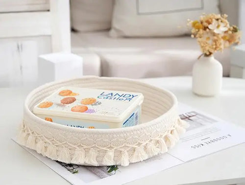 panier tissé en corde pour rangement divers et cosmétiques