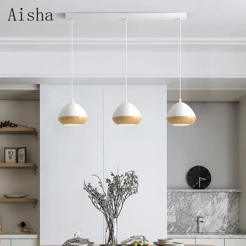 lustre en fer de style japonais wabi-sabi imitation noyer nordique - vue 4 sur 10