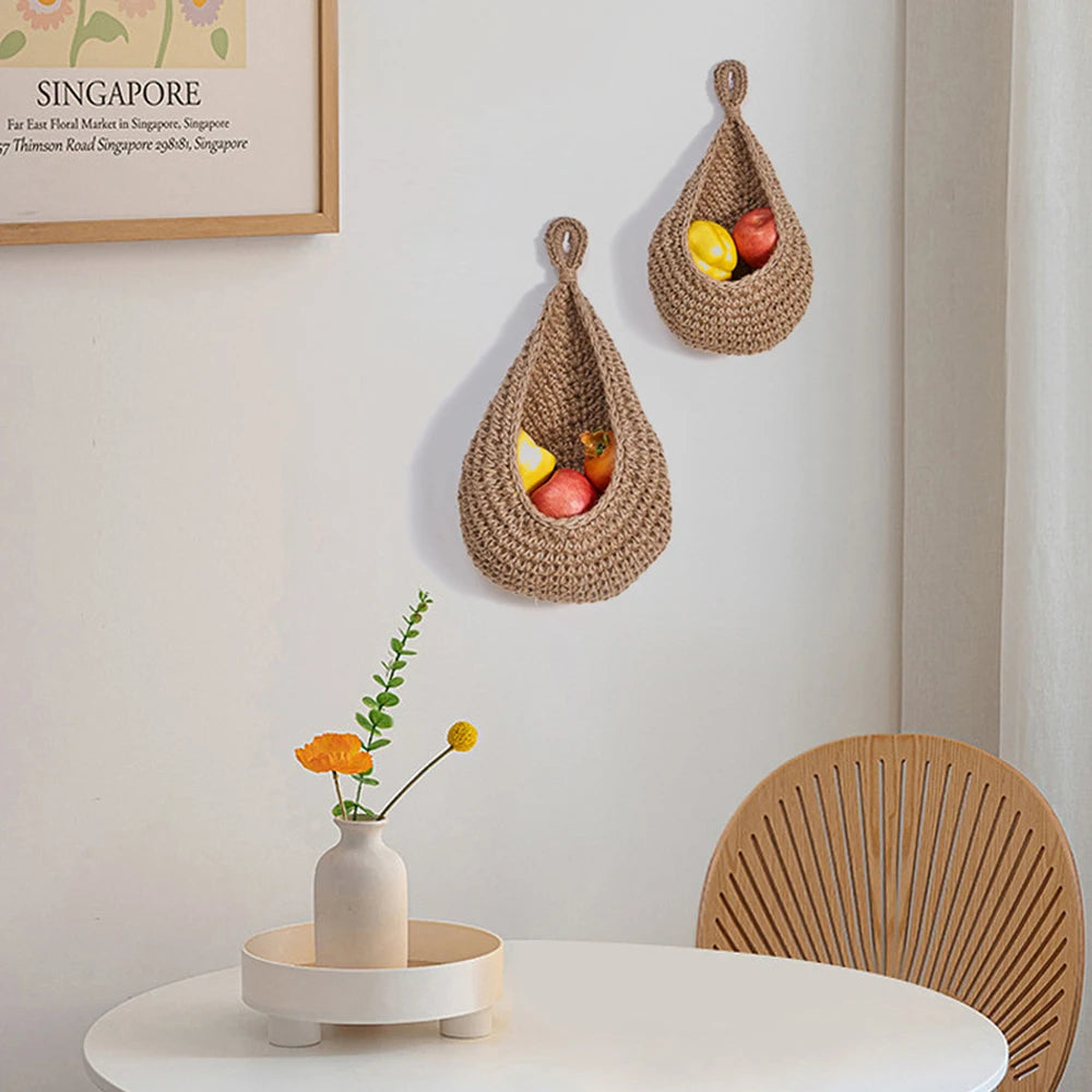 panier de rangement en coton tissé forme goutte pour fruits et légumes - vue 6 sur 9