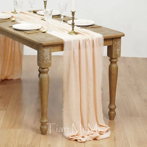 Chemin de table coton gaze vintage beige mariage