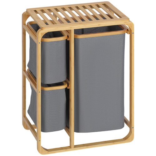 HOMCOM bamboo laundry hamper 3 removable fabric bags 50x32x69,7 cm - vue 2 sur 7