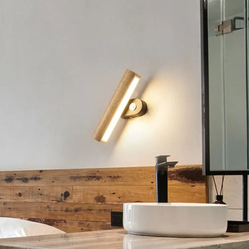 LED-Wandleuchte aus abgerundetem Holz, drehbar - vue 4 sur 8