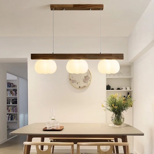 Moderne Pendelleuchte aus Naturholz in Baumwollform - vue 3 sur 11