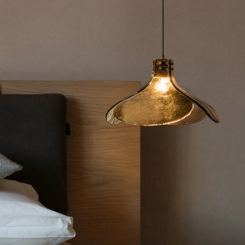 lustre rétro en verre led en forme de pétale pour loft - vue 3 sur 8