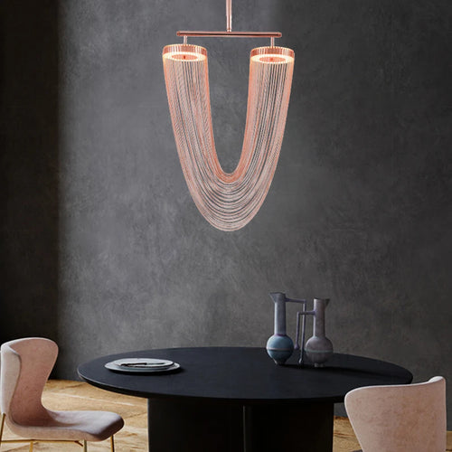 lustre art déco led dimmable en aluminium doré design moderne élégance - vue 5 sur 21