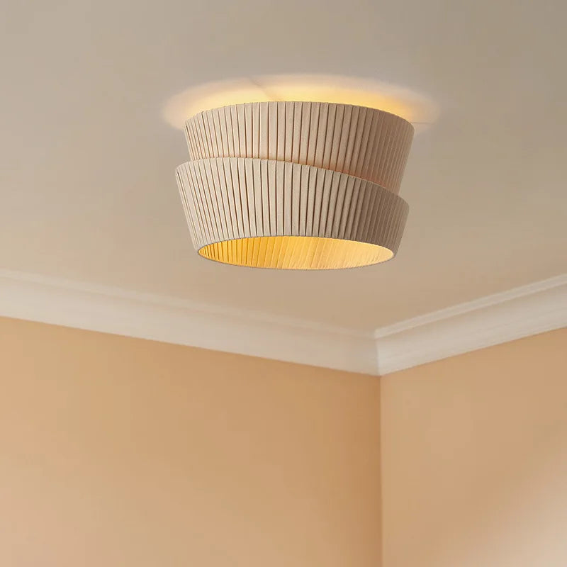 Lustre de style crème français Wabi Sabi Suspension LED pour salon salle à manger chambre minimaliste Suspension en tissu fait main - vue 5 sur 14