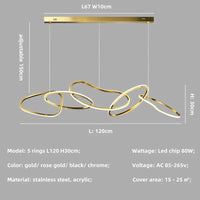 lustre de luxe en cristal avec anneaux led modernes