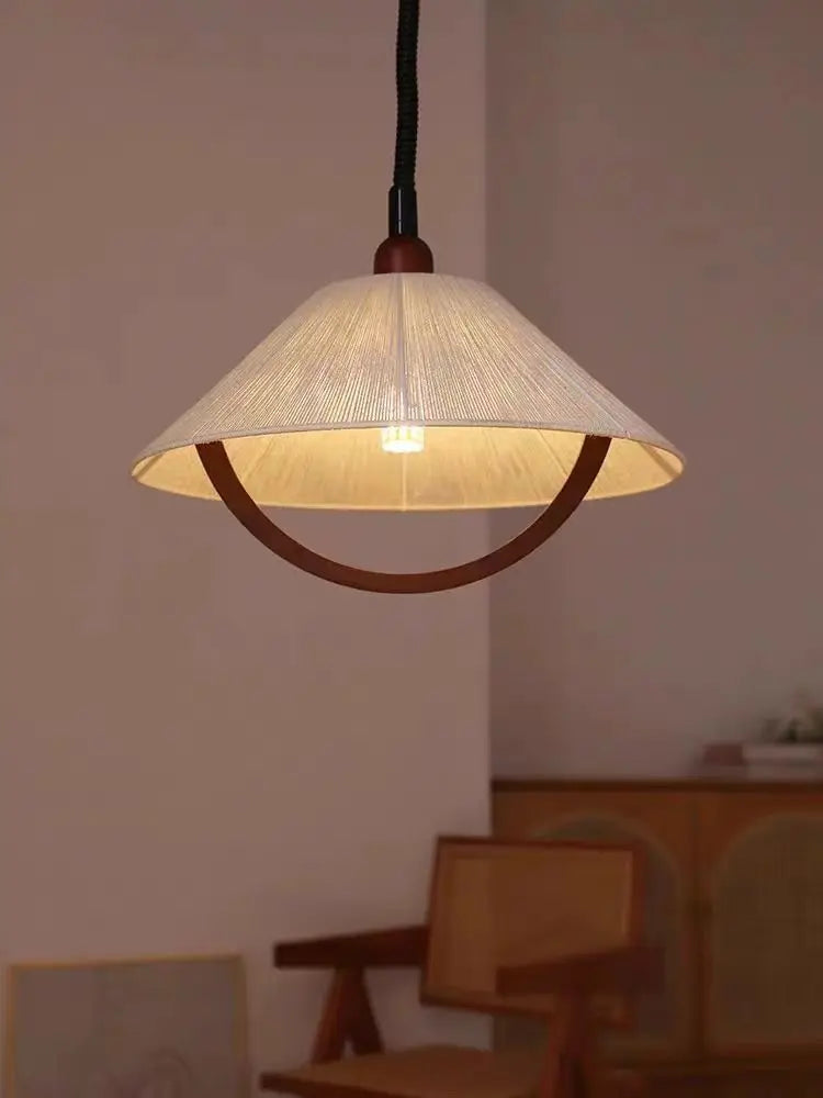 Pendelleuchte Hanfseil Holz Design - vue 2 sur 7