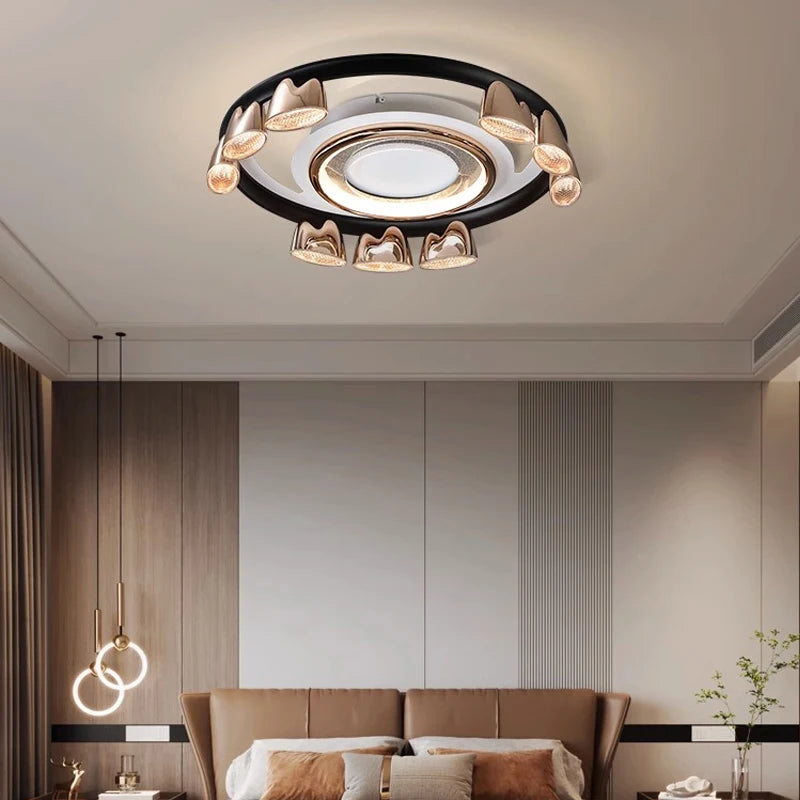 lustre circulaire led contrôle mural ou télécommande postmodern - vue 4 sur 15