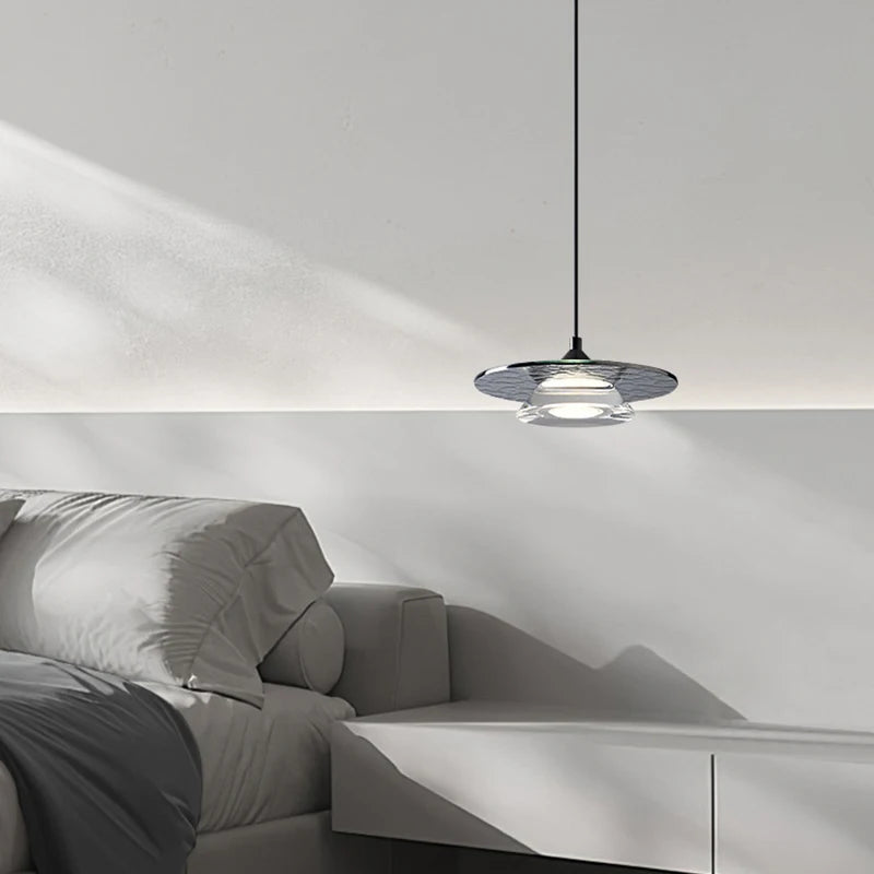 suspension led en verre et cuivre design moderne avec cordon réglable - vue 5 sur 9