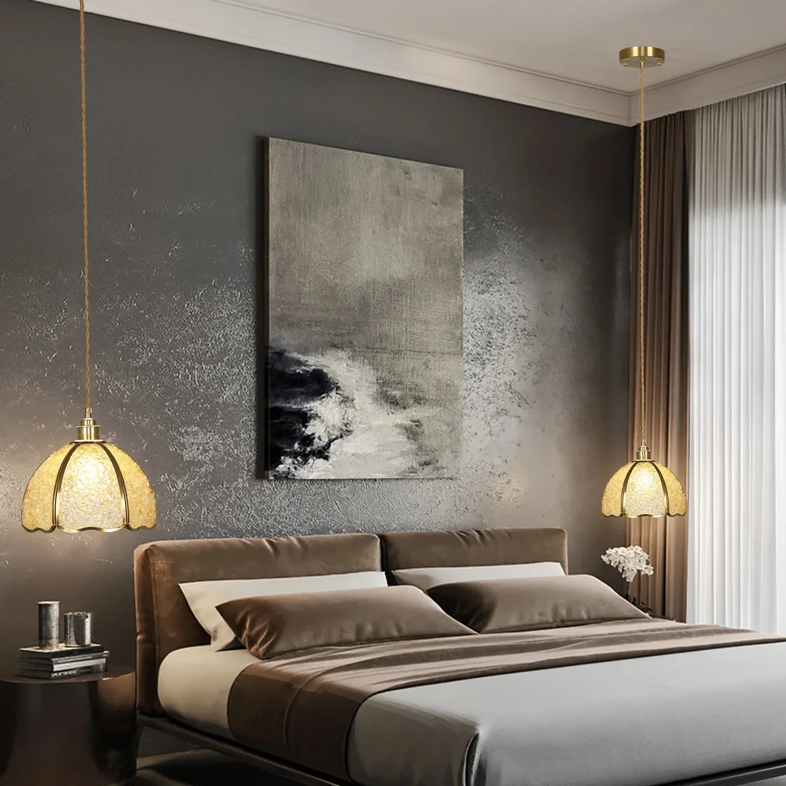 Suspension de luxe en cuivre et cristal naturel led - vue 5 sur 11