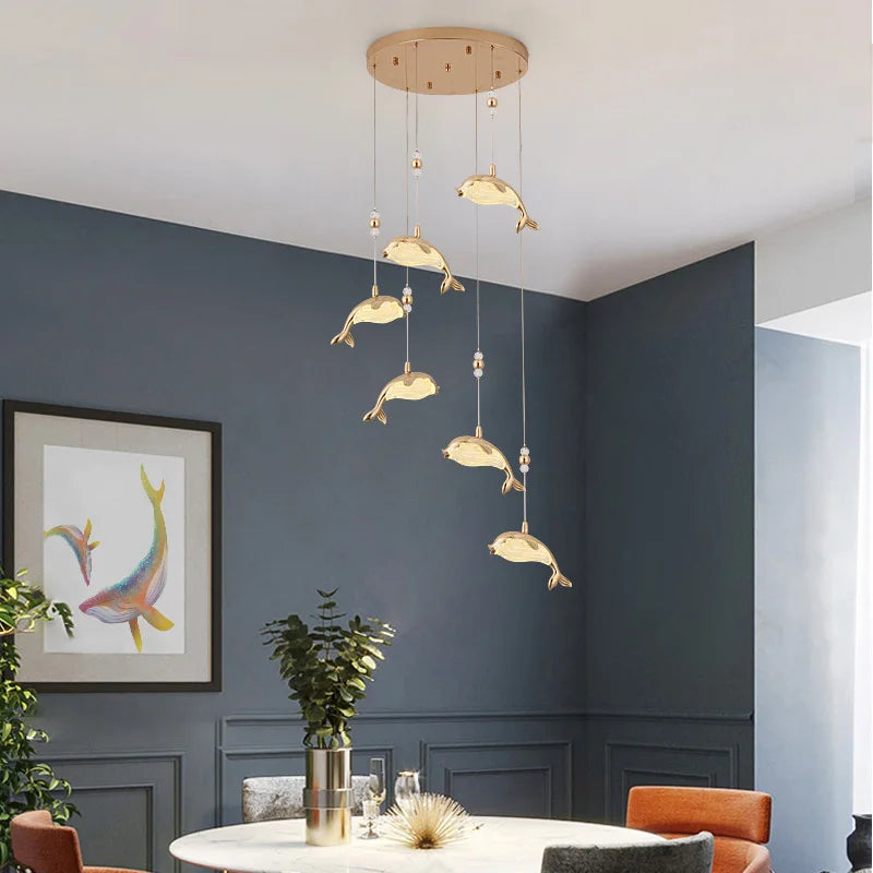 Style européen Villa Hall escalier lampe baleine lustre créatif salon luxe dauphin chambre suspension éclairage - vue 4 sur 14