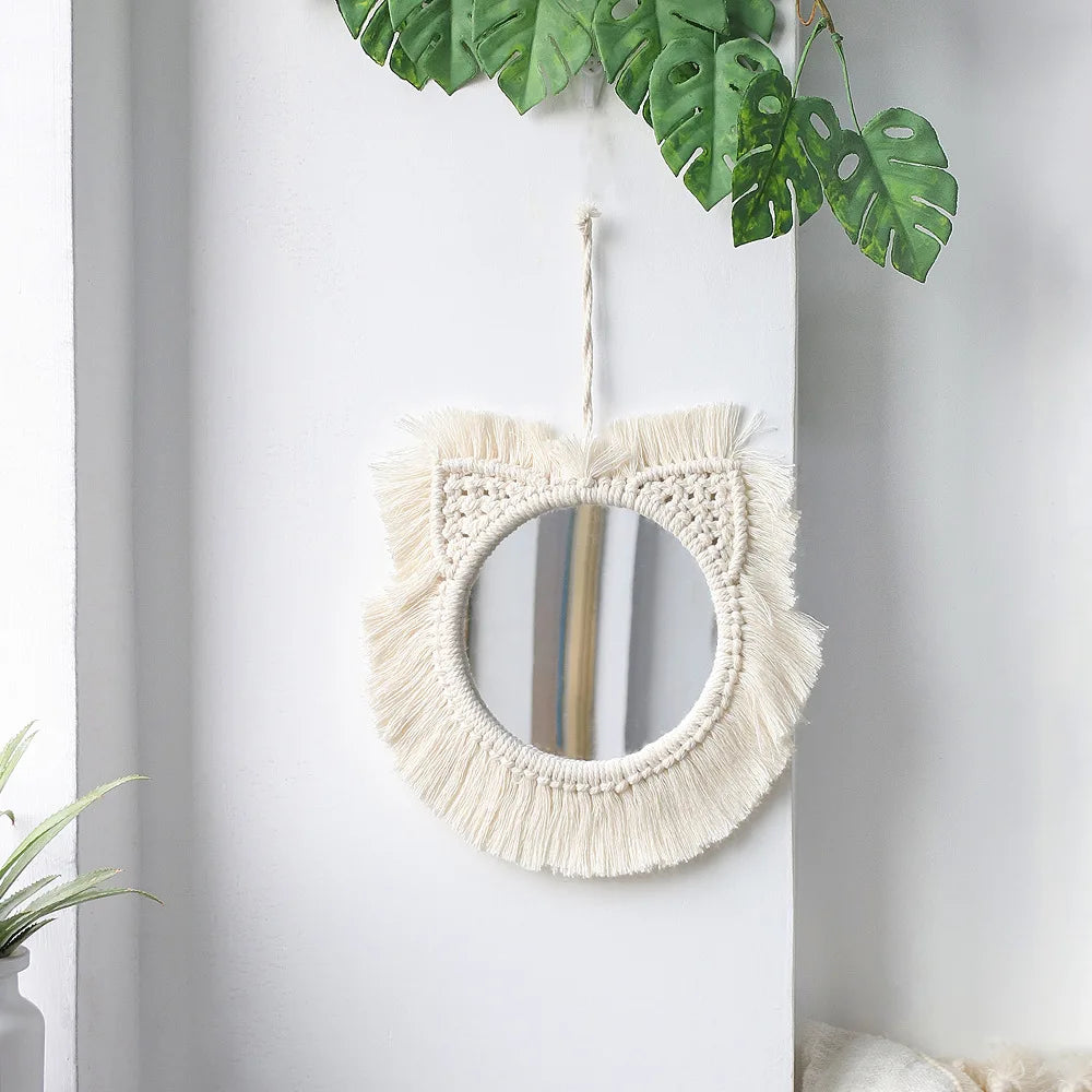 miroir mural en macramé style bohème pour décoration intérieure - vue 5 sur 13