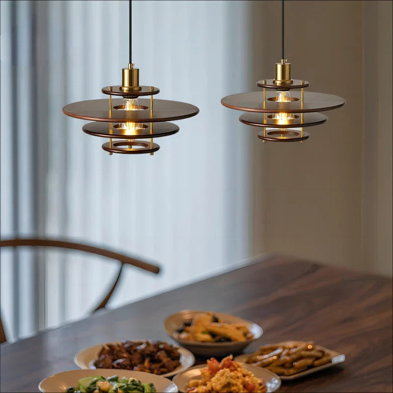 lustre rétro wabi-sabi en verre et bois minimaliste - vue 5 sur 6