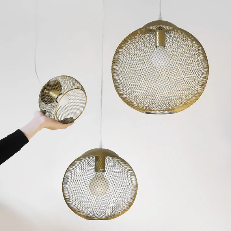 suspension industrielle vintage led en fer doré - vue 3 sur 4