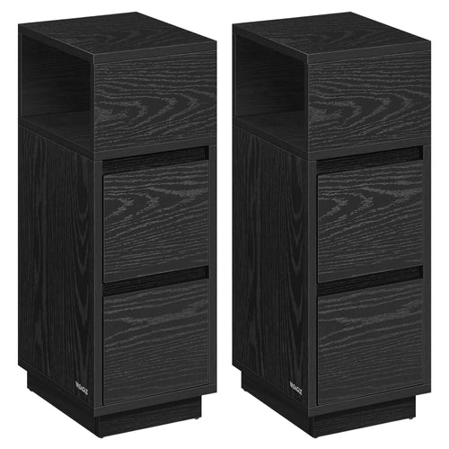 VASAGLE Slim Bedside Tables, Set of 2, Small Narrow Side End Tables with 2 Drawers, 1 Open Compartment Mounted to Face Left - vue 4 sur 9