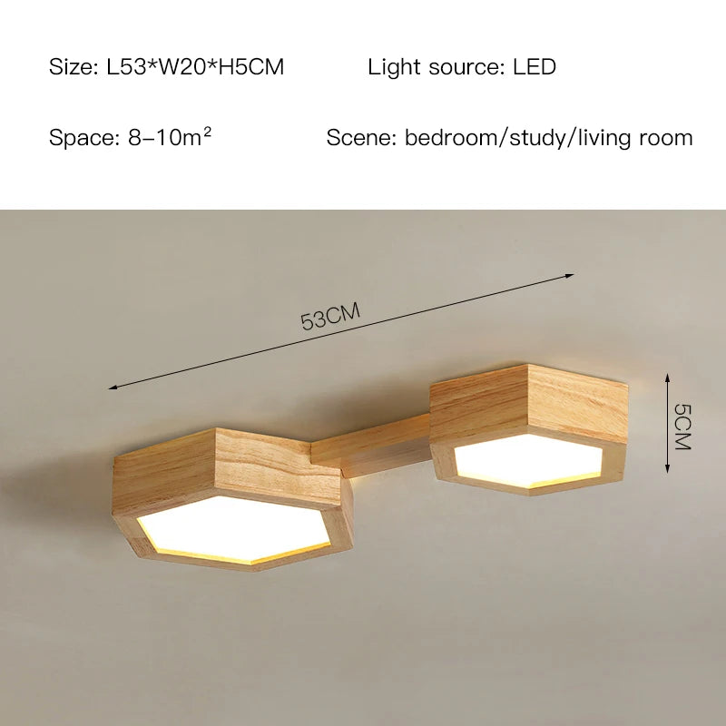 plafonnier en bois design moderne hexagonal avec éclairage LED - vue 7 sur 11