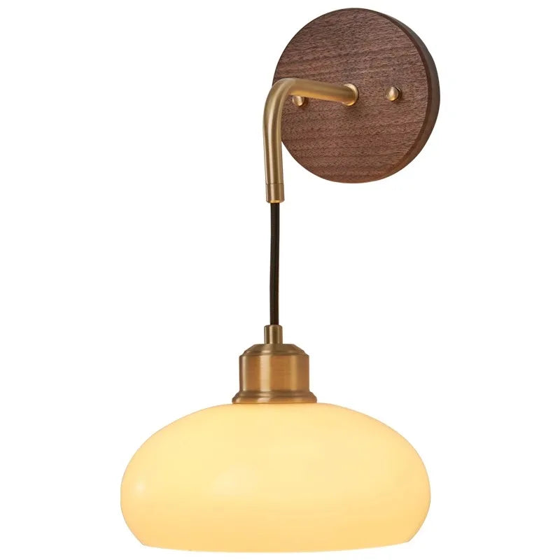 Walnut Wood Glass Brass, Wabi-sabi minimalist Modern style, Wall Sconce light for Bedroom, Bedside, Living, Dining Room - vue 7 sur 7