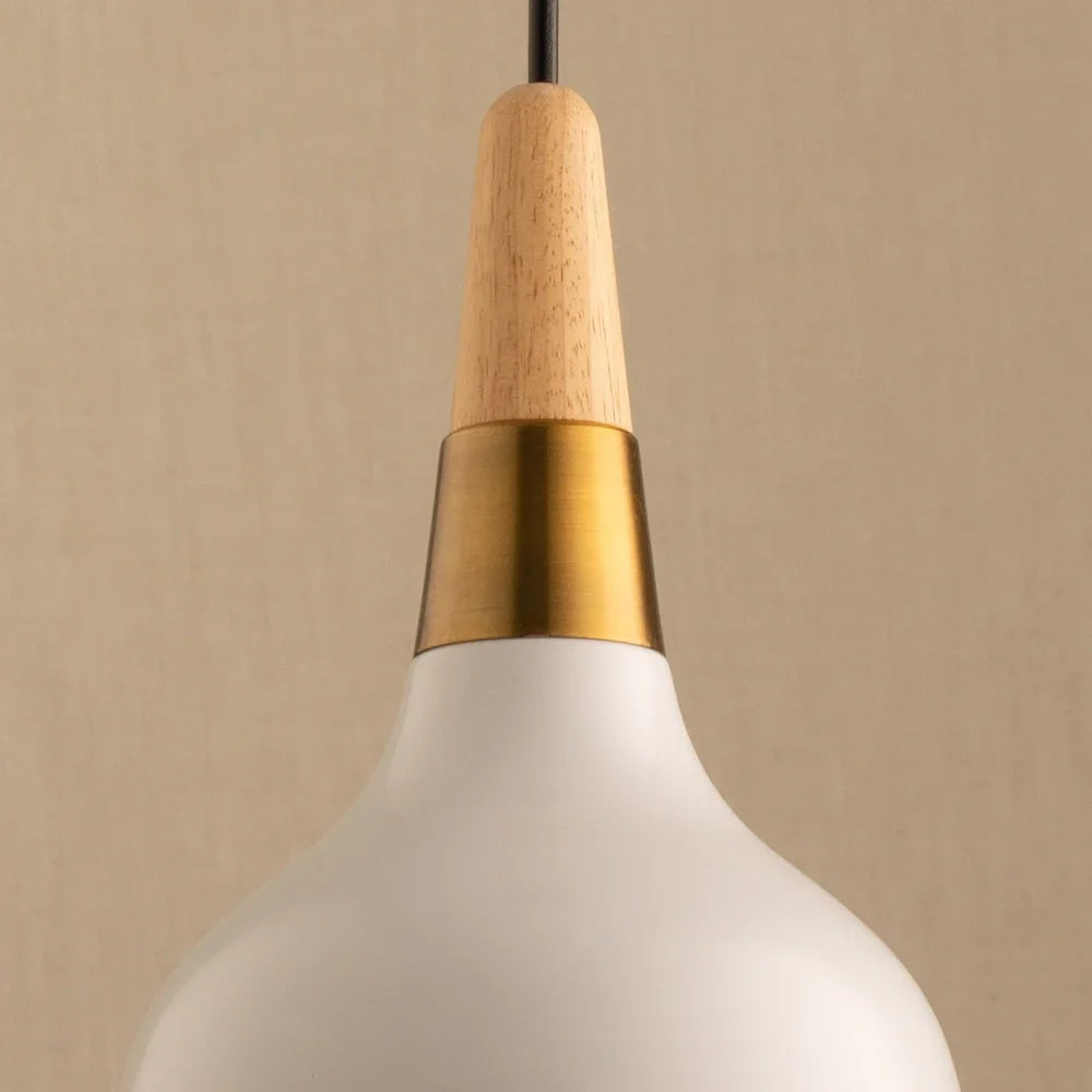 suspension led nordique en fil de fer forme macaron en bois - vue 5 sur 12