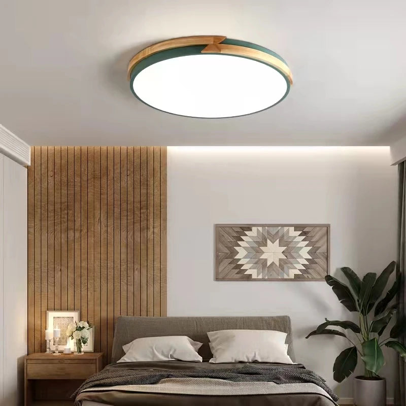 plafonnier led ultra-mince à intensité variable en bois - vue 2 sur 16