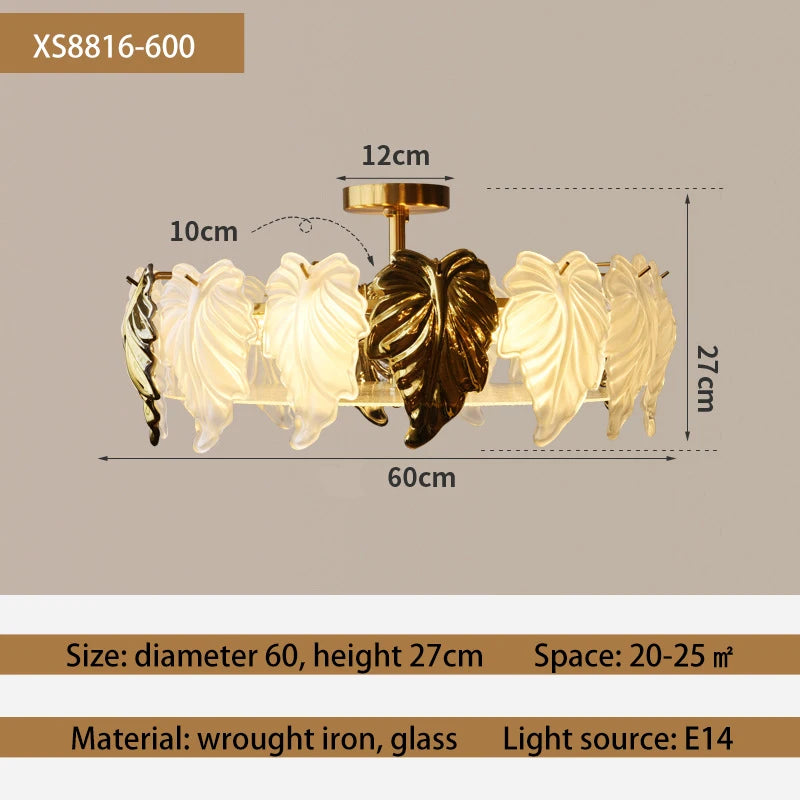 LED-Deckenleuchte im französischen Vintage-Design mit Glasblättern - vue 9 sur 9