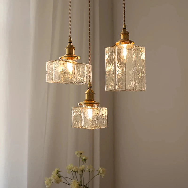 Rétro carré en verre pot suspension Vintage lampe à LED abat-jour lustre pour salle à manger chambre Table de chevet éclairage créatif - vue 3 sur 9