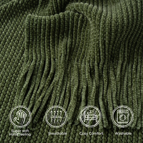 Plaid maille chenille a pompons motif carreaux decor - vue 7 sur 6