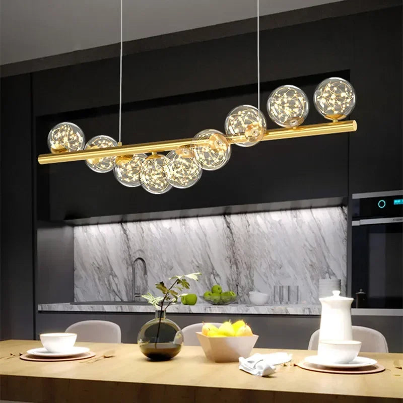 lustre nordique longue boule de verre or pour bar - vue 7 sur 12