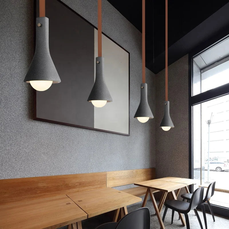 suspension industrielle en cuir et ciment rétro décoratif - vue 6 sur 17