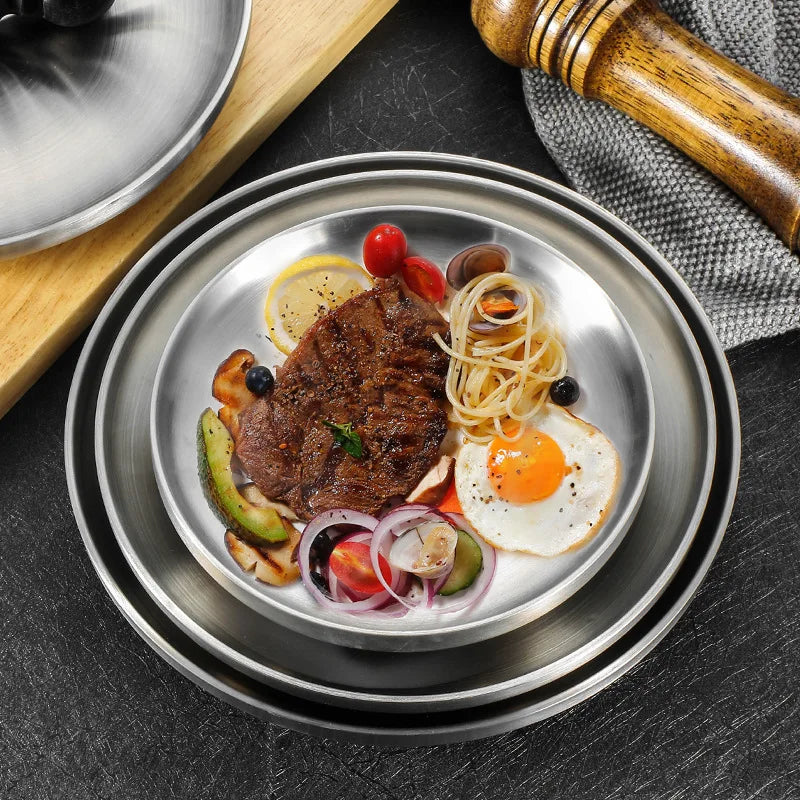 Assiette ronde acier inoxydable double paroi isolée