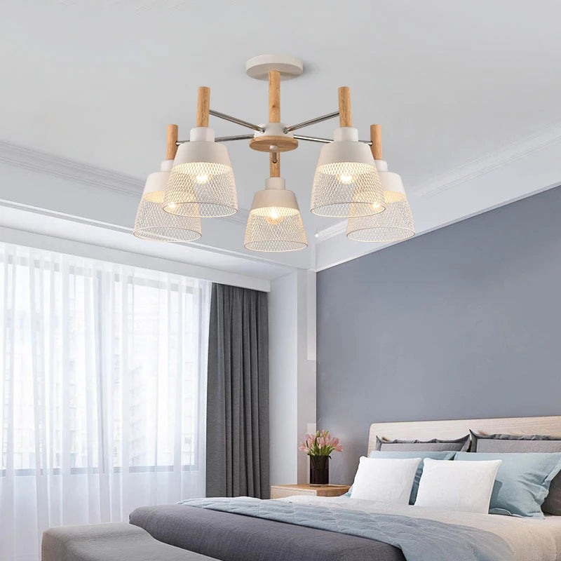Salon scandinave plafond suspension chambre plafonnier restaurant suspension E27 en bois suspension hôtel - vue 4 sur 10