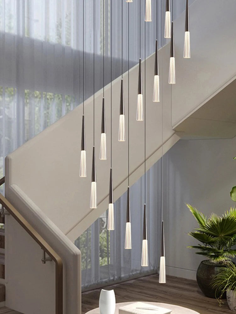 lustre long moderne en acier inoxydable pour duplex et centre commercial - vue 4 sur 17