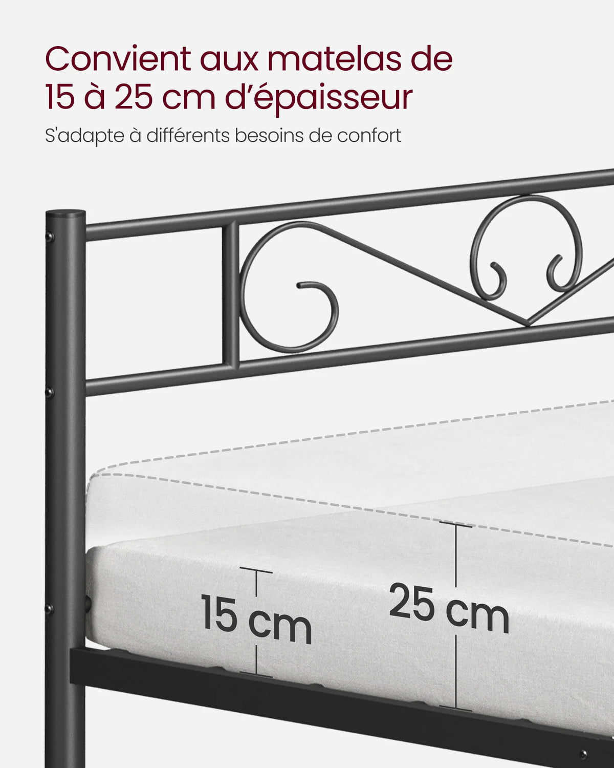 VASAGLE Single Bed Frame, Metal Bed Frame, Fits 90 x 190 cm Mattress, Easy Assembly, for Small Spaces, Guest Room, Black - vue 3 sur 7