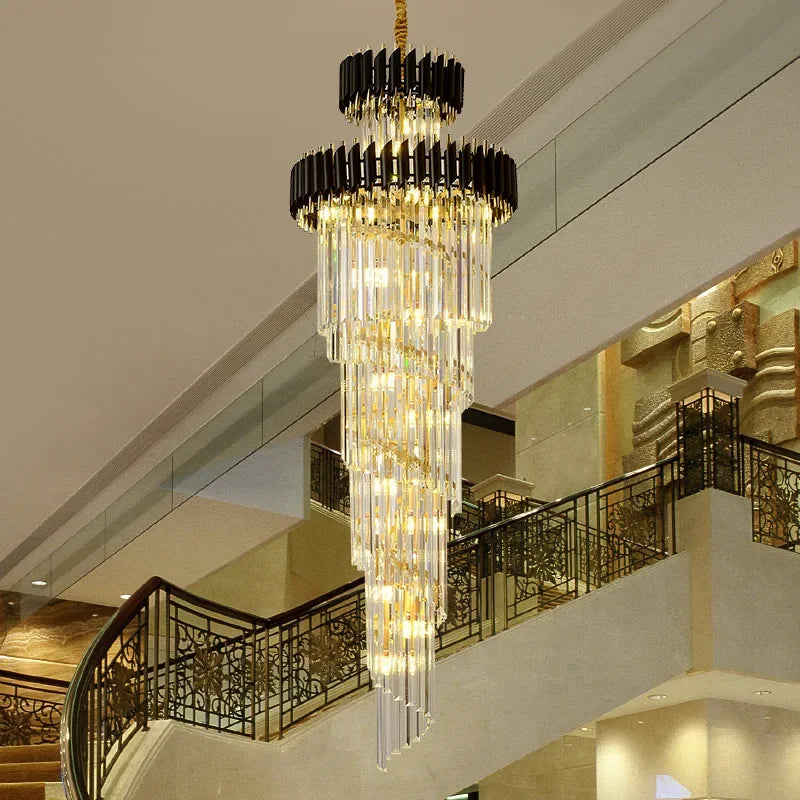 LED-Kronleuchter Spirale Luxus Kristall-Pendelleuchte für hohe Decken - vue 3 sur 8