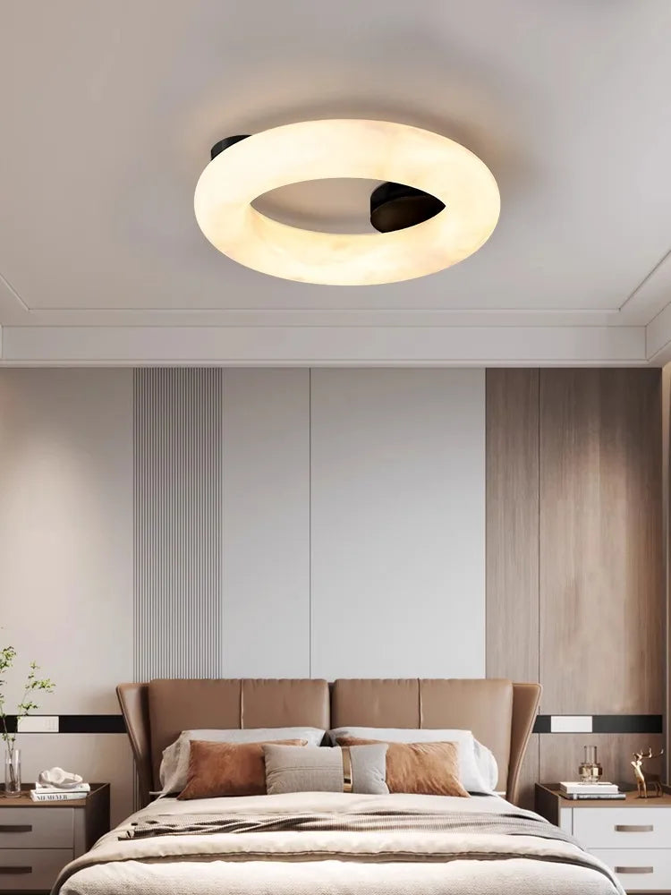 lustre moderne en marbre naturel avec petites lampes encastrées - vue 5 sur 9