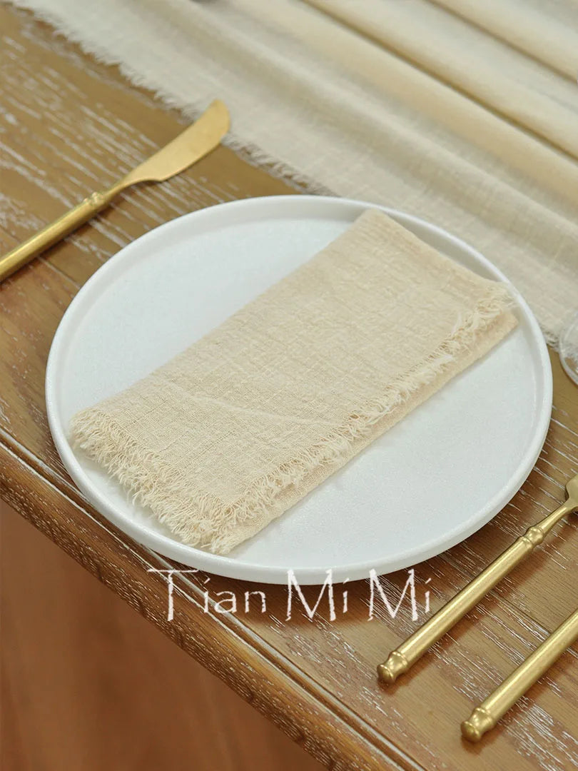 Chemin de table coton gaze vintage beige mariage - vue 7 sur 7