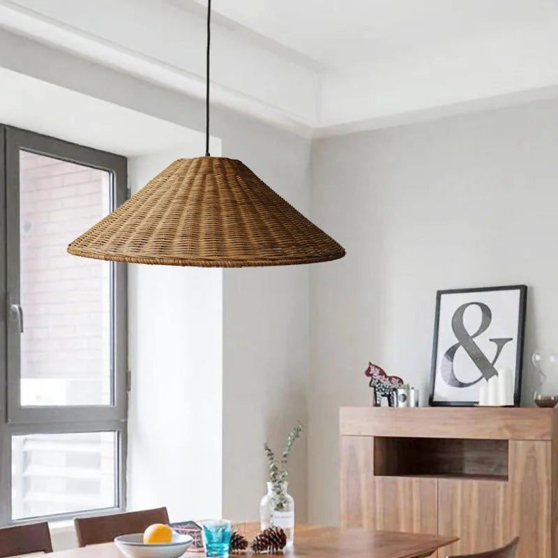 Konische Pendelleuchte aus Bambus-Rattan im Zen-Stil - vue 5 sur 16