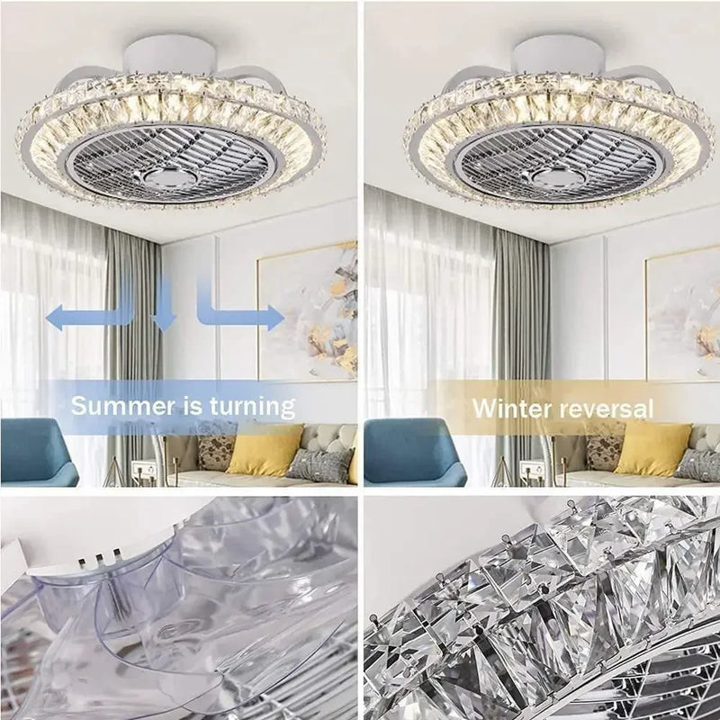 ventilateur de plafond en cristal moderne avec lumière et télécommande