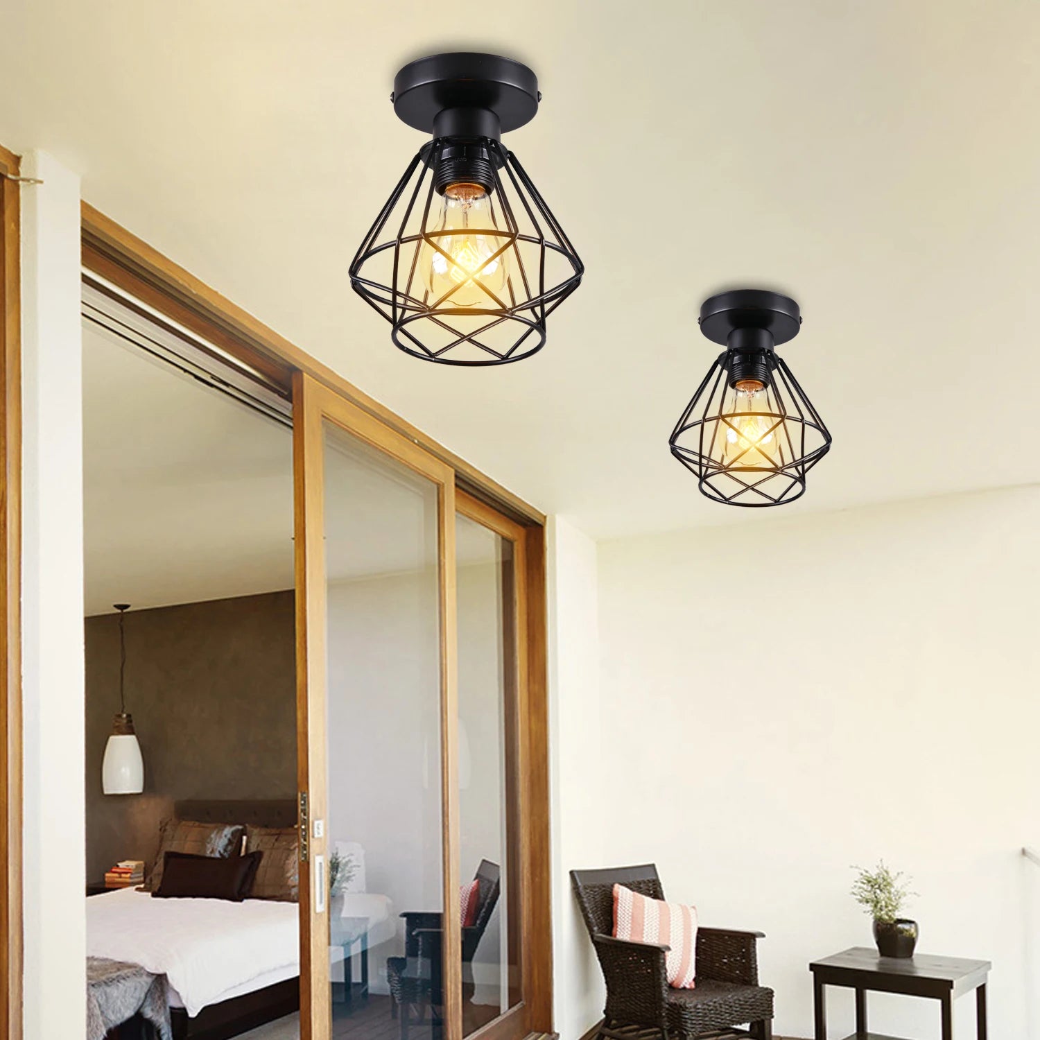 suspension industriel vintage abat-jour rétro loft lampe led maison - vue 5 sur 8