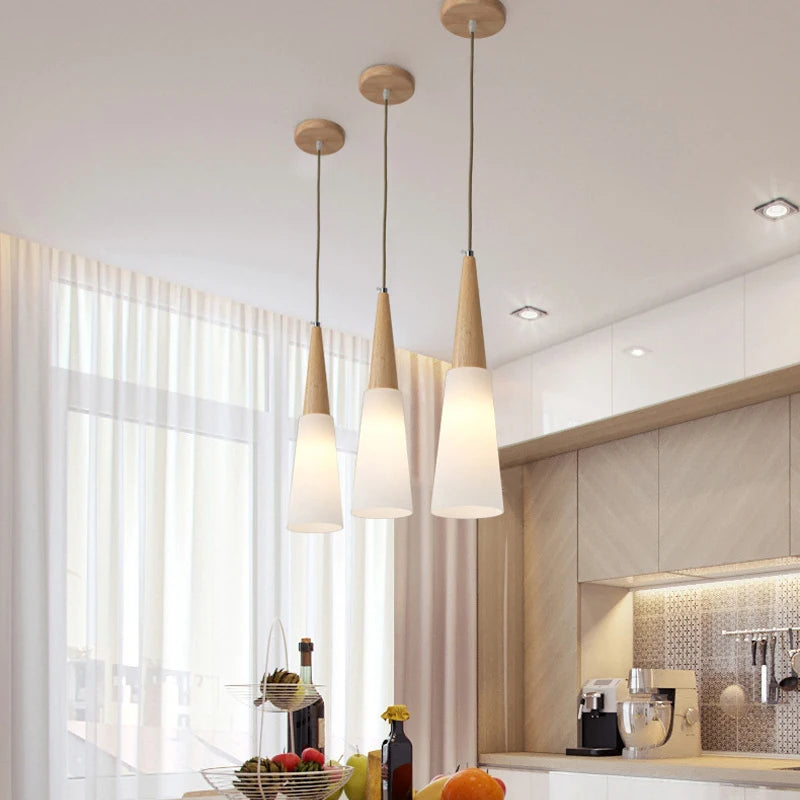 lampe suspendue nordique en bois et verre postmoderne en u - vue 6 sur 18