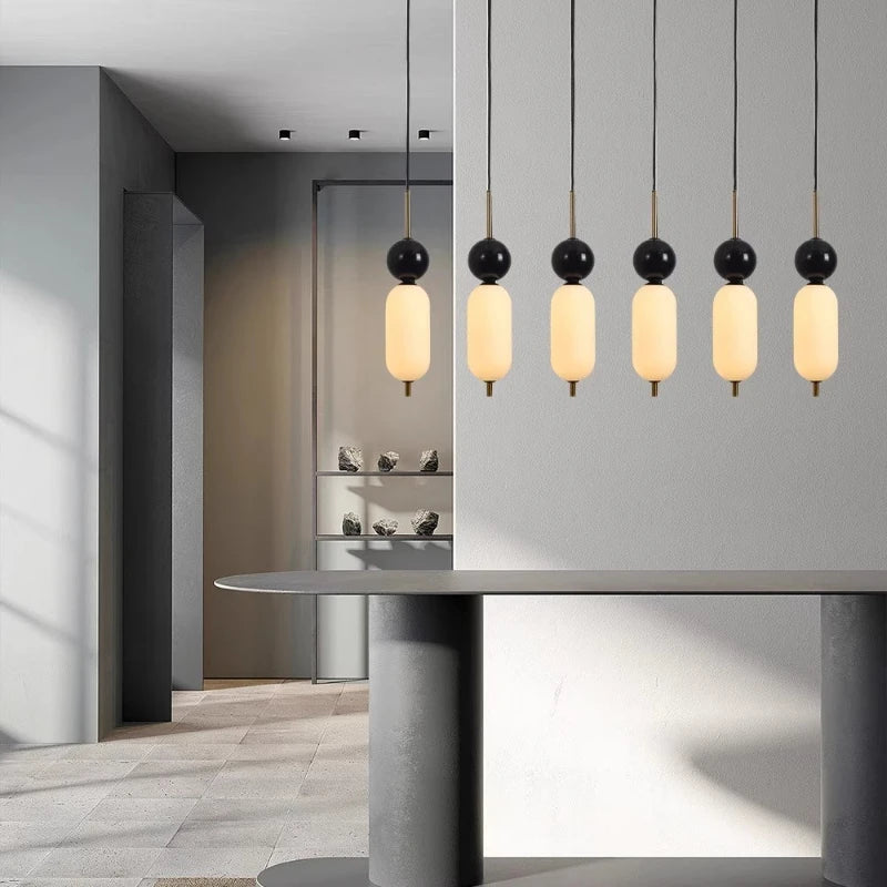 lustre en verre minimaliste éclairage créatif en marbre naturel - vue 5 sur 7