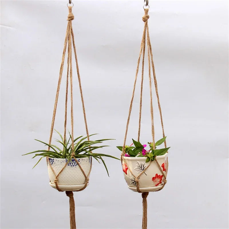 panier suspendu en corde de chanvre pour plantes décoratives - vue 3 sur 16