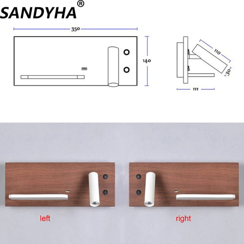 applique moderne sandyha avec chargeur sans fil et éclairages de nuit