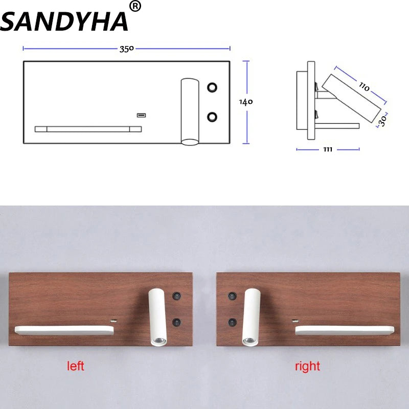 applique moderne sandyha avec chargeur sans fil et éclairages de nuit