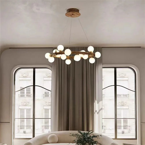 Kronleuchter im Retro-Stil in Astform aus Holz und Glas - vue 6 sur 13
